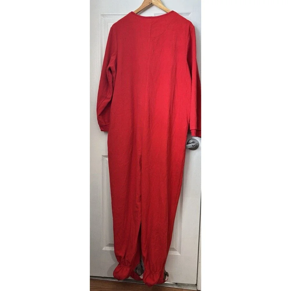 Sock Monkey Footie Fleece Adult Pajamas Pockets Zip Red Animal Sleepwear Large